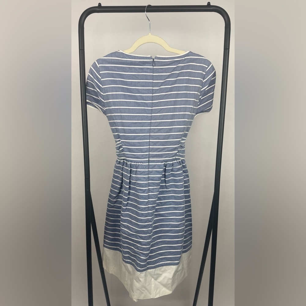 Brooks Brothers Striped Cotton Dobby Dress Size 4 Blue White Tie Waist Pockets - Picture 5 of 7